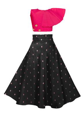 Pink plain taffeta girls-top-bottom 2