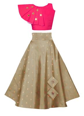 Pink plain taffeta girls-top-bottom 1