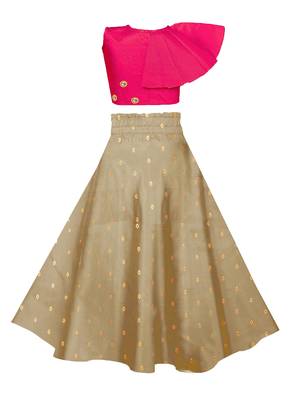 Pink plain taffeta girls-top-bottom 2