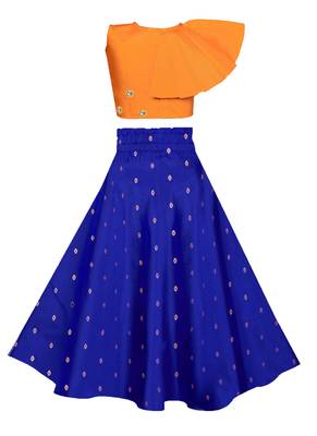 Orange plain taffeta girls-top-bottom 2