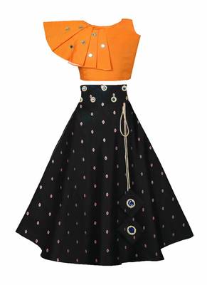 Orange plain taffeta girls-top-bottom 1