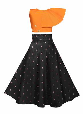 Orange plain taffeta girls-top-bottom 2