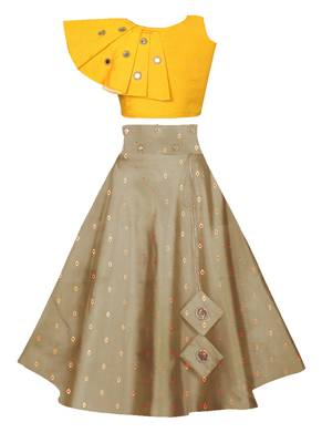 Yellow plain taffeta girls-top-bottom 1