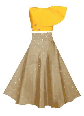 Yellow plain taffeta girls-top-bottom 2