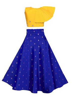 Yellow plain taffeta girls-top-bottom 2