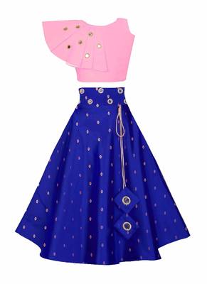 Pink plain taffeta girls-top-bottom 1