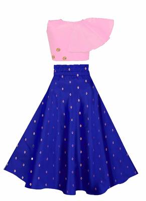 Pink plain taffeta girls-top-bottom 2