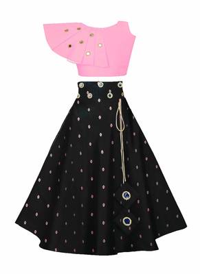 Pink plain taffeta girls-top-bottom 1