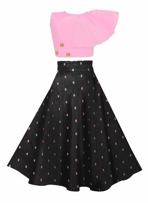 Pink plain taffeta girls-top-bottom 2