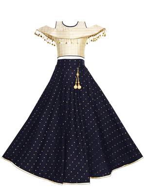 Beige woven taffeta girls-top-bottom 1