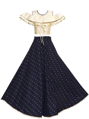 Beige woven taffeta girls-top-bottom 3