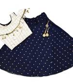 Beige woven taffeta girls-top-bottom