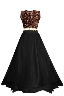 Gold embroidered velvet girls-top-bottom 3