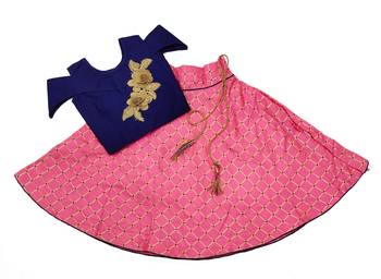 Blue woven taffeta girls-top-bottom 1