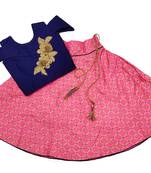 Blue woven taffeta girls-top-bottom