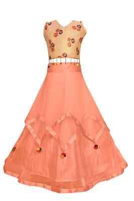 Orange plain silk girls-top-bottom 1