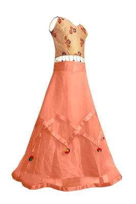 Orange plain silk girls-top-bottom 2