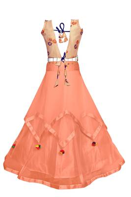 Orange plain silk girls-top-bottom 3