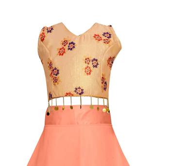 Orange plain silk girls-top-bottom 4