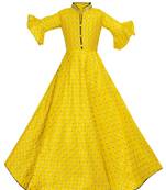 Yellow woven silk kids-girl-gowns