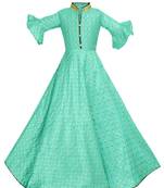Turquoise woven silk kids-girl-gowns