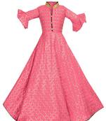 Pink woven silk kids-girl-gowns