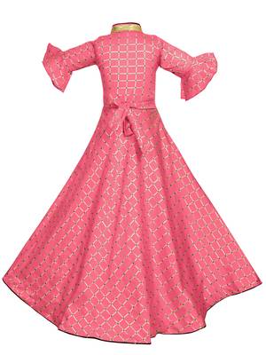 Pink woven silk kids-girl-gowns 3