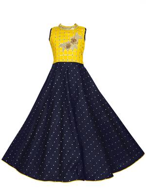 Yellow woven satin kids-girl-gowns 1