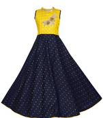 Yellow woven satin kids-girl-gowns