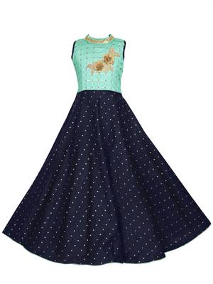 Turquoise woven satin kids-girl-gowns 1