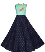 Turquoise woven satin kids-girl-gowns