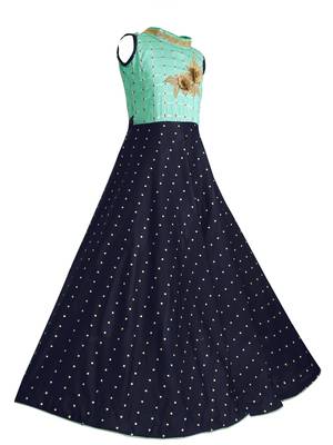 Turquoise woven satin kids-girl-gowns 2