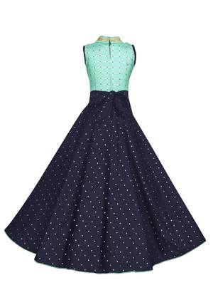 Turquoise woven satin kids-girl-gowns 3