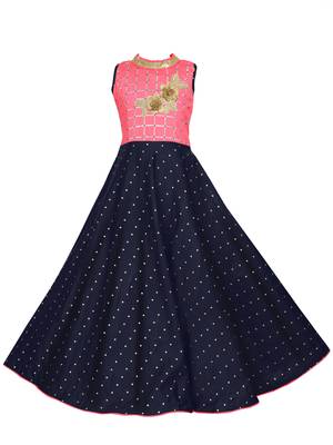 Pink woven satin kids-girl-gowns 1