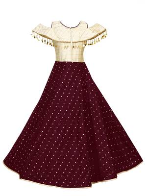 Maroon woven taffeta kids-girl-gowns 3