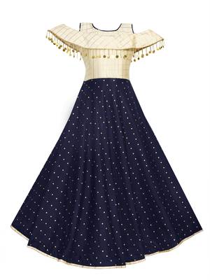 Blue woven taffeta kids-girl-gowns 1