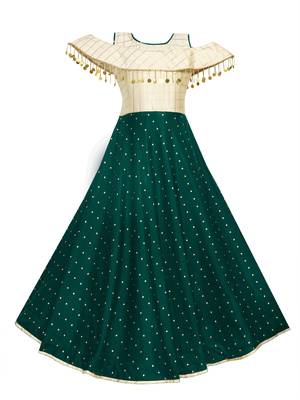 Green woven taffeta kids-girl-gowns 1