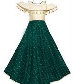Green woven taffeta kids-girl-gowns