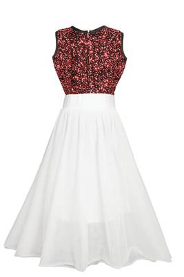 Red embroidered velvet kids-girl-gowns 3