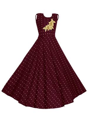 Maroon woven taffeta kids-girl-gowns 1