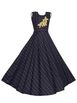 Blue woven taffeta kids-girl-gowns 1