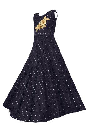 Blue woven taffeta kids-girl-gowns 2