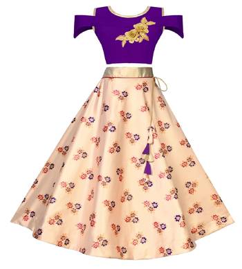 Purple printed taffeta girls-top-bottom 1