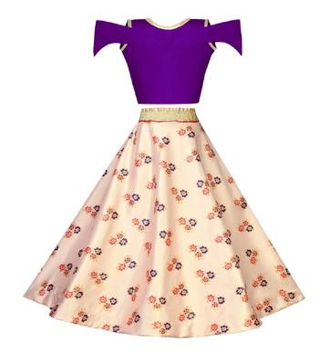 Purple printed taffeta girls-top-bottom 2