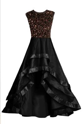 Gold woven velvet kids-girl-gowns 1