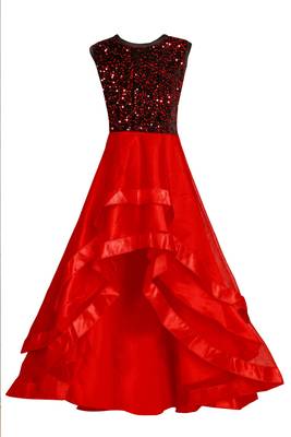 Red woven velvet kids-girl-gowns 1