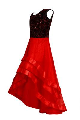 Red woven velvet kids-girl-gowns 2