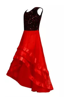 Red woven velvet kids-girl-gowns