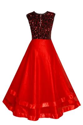 Red woven velvet kids-girl-gowns 3