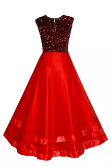 Red woven velvet kids-girl-gowns
